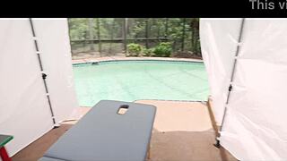 Getting a steamy poolside massage from step aunt Clover Baltimore!