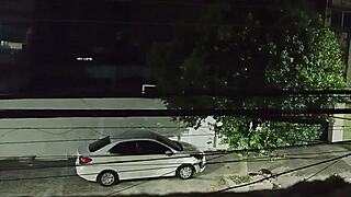 fode com amante no carro na frente de casa e volta cheia de porra sorridente