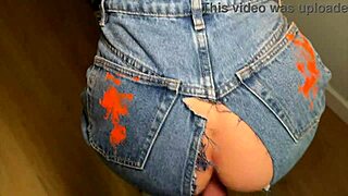 foreman fucks painter hard on stepladder in torn jeans for cum