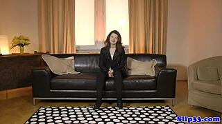 I masturbate during casting interview in stockings and heels