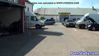 Nudist Eurobabe teases mechanics with bold beach moves in close-up action