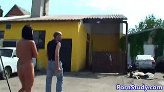 Nudist Eurobabe teases mechanics with bold beach moves in close-up action