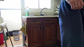 damn, she’s so horny banging hard in the kitchen with that huge cock!