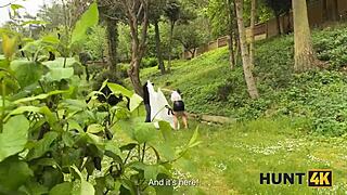 hunter bangs hot european chick in outdoor group pickup