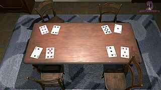 In the escape room, the character rides and gives blowjob to the huge sex doll.