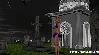 3d babe gets double penetration in a graveyard with goth group