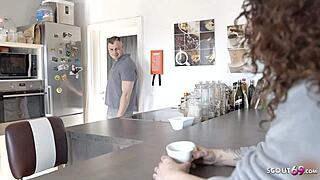 german roommate surprises guy with buttplug for birthday anal in kitchen