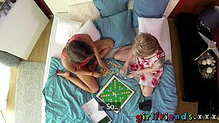 cute blond girlfriends play games then fuck