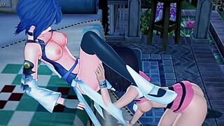 Aqua rubs Kiara's pussy, then they take turns licking each other in Kingdom Hearts hentai.