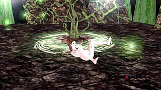 Cute 3D Girl Lies on Floor, Fingers Pussy in Cartoon Animation