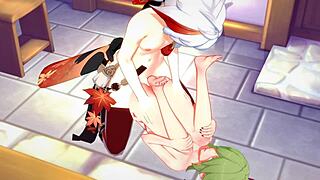 Genshin Impact Hentai: Kazuha and Kuki Shinobu in Hard Japanese Sex