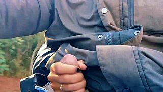 Naughty hotwife jerks off on the road until she cums, almost getting caught