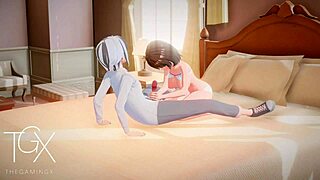 In this hentai game, the futanari girl says, 'Let's try blowjob, cowgirl, and anal in various outfits.'