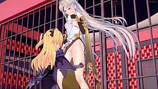 Fischl eats ass then strapon fucks