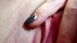 Cute nerd fingers herself in panties during sexting. Her shaved pussy craves more action.