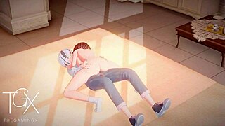 In this hentai game, the futanari girl says, 'Let's try blowjob, cowgirl, and anal in various outfits.'