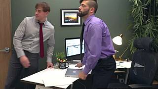 dude, these gay office hunks fought then fucked bareback hard
