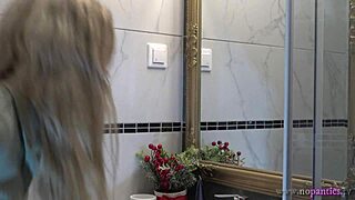 Sexy Blonde Wife Switches Panties in Bathroom Surprise