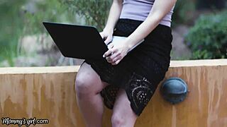 Milf catches teen stepdaughter masturbating to her sex tape