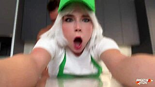 Blonde Barista in Shorts Offers Rough POV Fuck. Her Tight Holes Replace Your Morning Coffee.