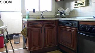 she was so horny and loves fucking in the kitchen with big cock creampie!