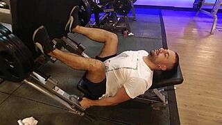 At the gym without panties training intensely