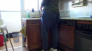 she was so horny and loves fucking in the kitchen with big cock creampie!