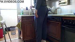 she was so horny and loves fucking in the kitchen with big cock creampie!