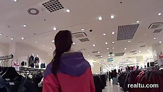 Seductive czech teen strips in shopping centre for pov shag