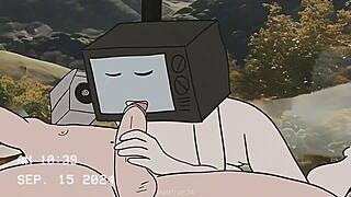 Intense TV Woman Blows Cameraman in Wild Sex Animation Scene