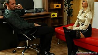 Horny Blonde Bitch Riding Step Brother in Office Fuck