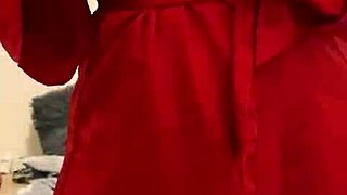 she says, look at me in this red lingerie, touching my big tits.