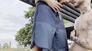 young guys fucking openly in the public square, watched by passersby