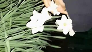 I invited neighbor to admire flowers, then fucked her mouth in abandoned house