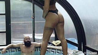 Tattooed Susy Gala works cock with tits in private pool