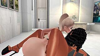 hey, those ebony strapon baddies with big tits are blowing each other. interracial lesbian fun.