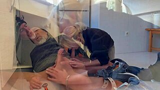 hot wife gives plumber a sloppy blowjob in the kitchen, cum filling her mouth 😏