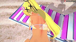 Marie Rose in her bikini gets wild beach sex in this anime fantasy.