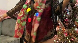 anna maria, a mature latina dominican pornstar, celebrates christmas in red lingerie, showcasing her sexy tits and caribbean charm