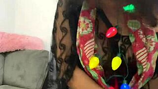 anna maria, a mature latina dominican pornstar, celebrates christmas in red lingerie, showcasing her sexy tits and caribbean charm