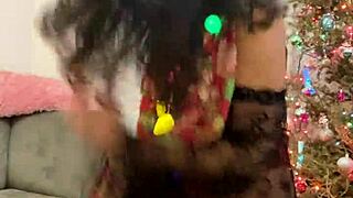 anna maria, a mature latina dominican pornstar, celebrates christmas in red lingerie, showcasing her sexy tits and caribbean charm