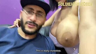 She shows her huge tits, I show my huge cock and cum!