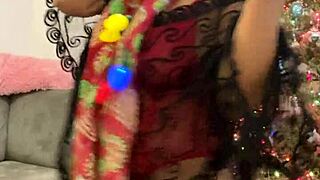 anna maria, a mature latina dominican pornstar, celebrates christmas in red lingerie, showcasing her sexy tits and caribbean charm