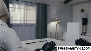 ugh, sadistic headmistress dominates with school guard in office! 😠