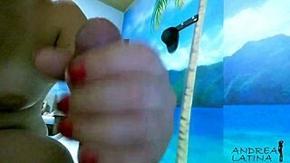 chubby couple in pov, she gives handjob as gift