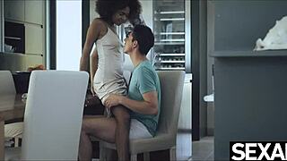 Beautiful Black Brazilian Babe Enjoys Morning Cock in Kitchen