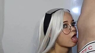 Beautiful teen in cosplay eagerly sucks big cock for a creampie