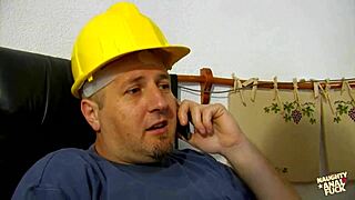 fucking two handymen in a double penetration threesome isnt easy but the blonde milf manages