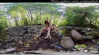 Redhead and blonde have fun outdoors in softcore scene