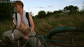 Hot Young Gay Blowjob While Cycling in Summer!